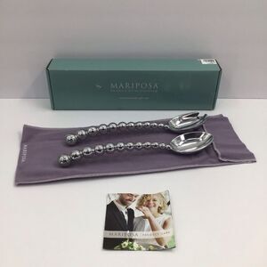 Mariposa Pearled Salad Server Set Cast Aluminum Lg Size 100% Recycled 11.5” Long